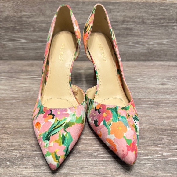 Nine West Floral Evrytim d'Orsay side cutout Pump Point Toe Stiletto Heel SZ 9 - Picture 2 of 14